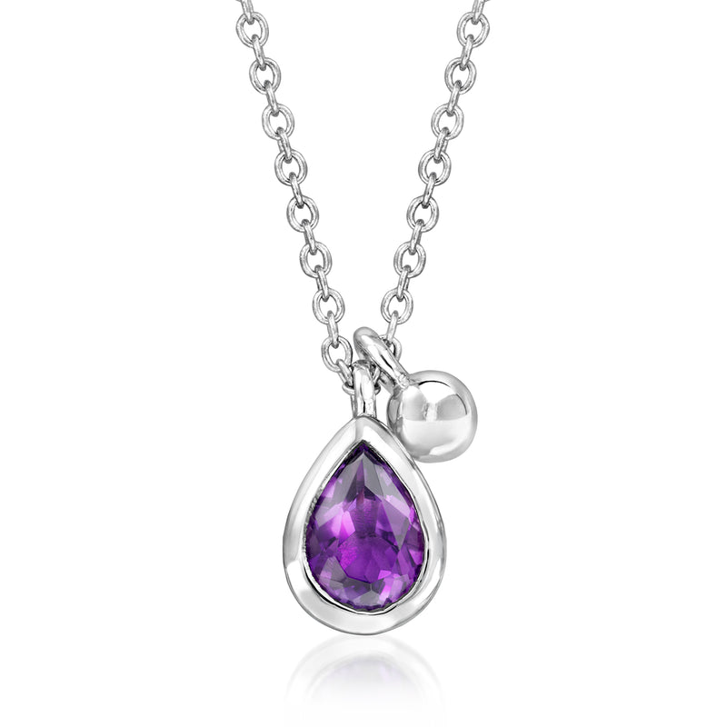 Sterling silver amethyst teardrop pendant necklace with link chain
