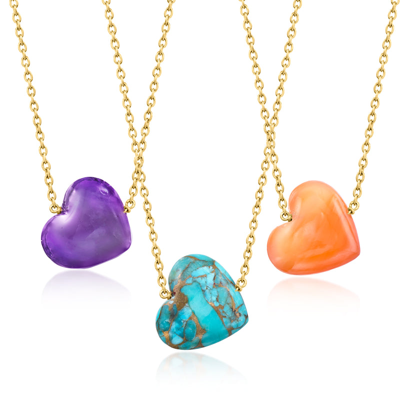Gold birthstone heart necklace, purple heart pendant on gold chain