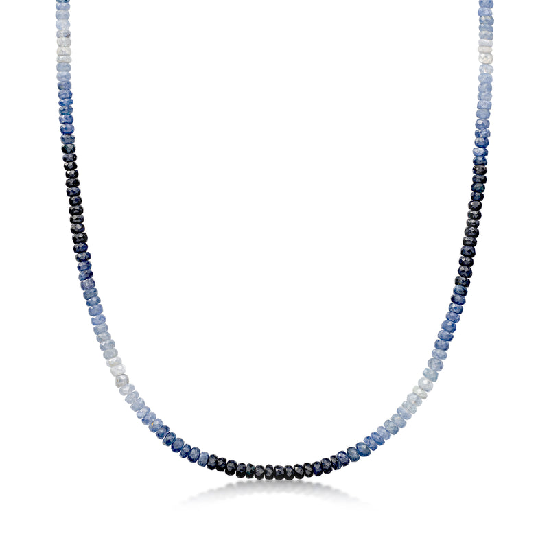 Tonal blue sapphire bead necklace with dark-to-light gradient beads