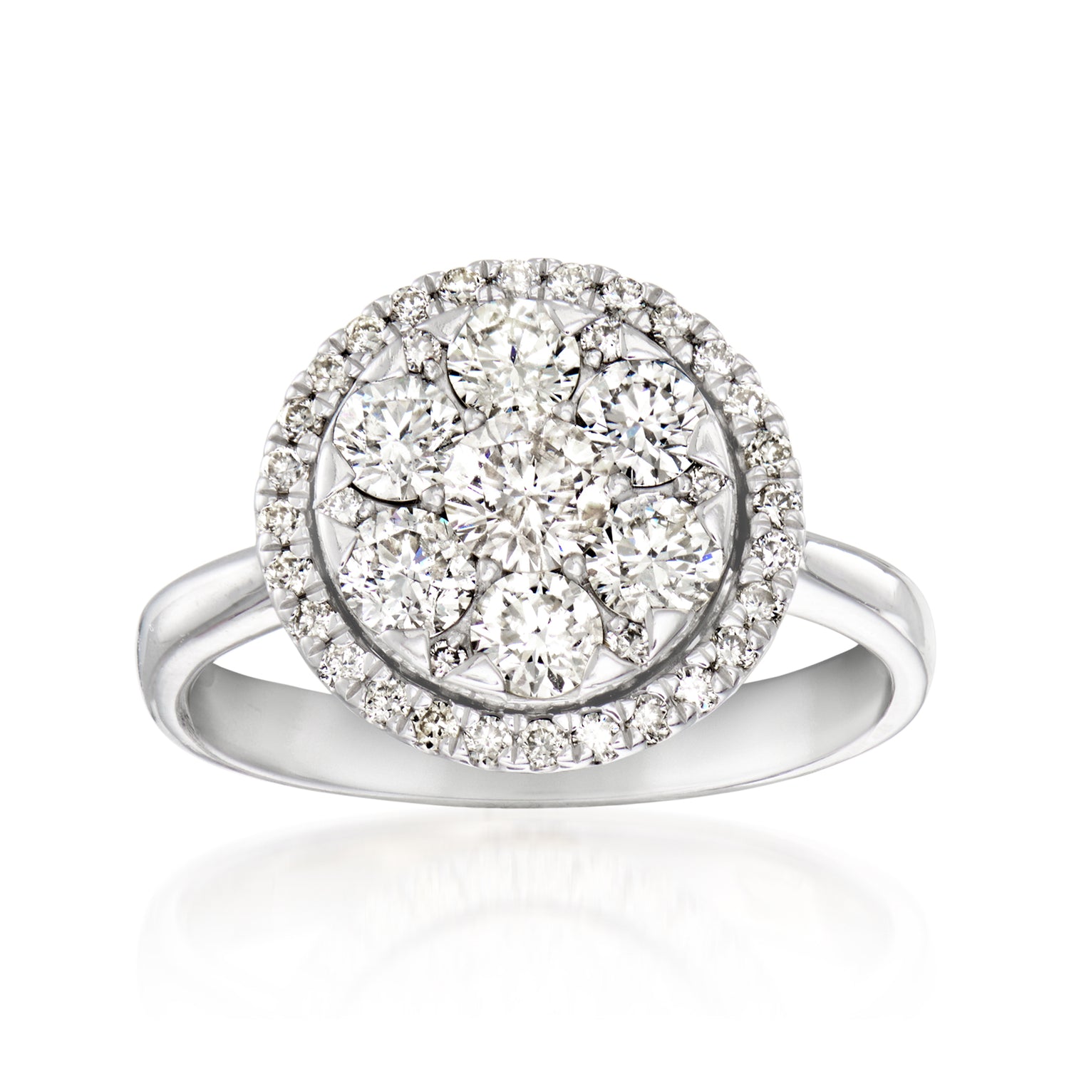 C. 1980 Vintage 1.22 ct. t.w. Diamond Cluster Ring in 14kt White Gold