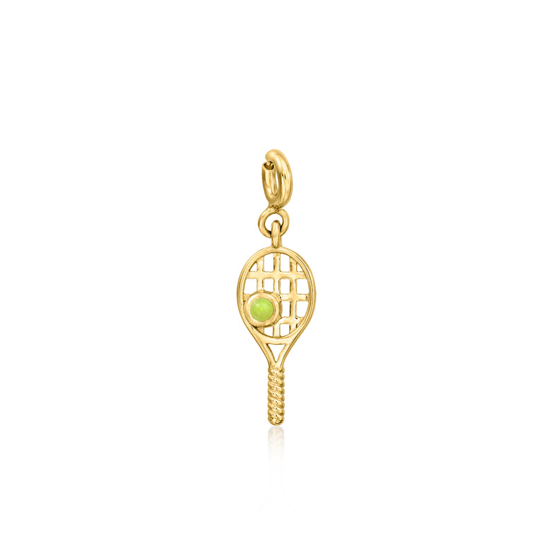 Gold-tone tennis racket charm pendant with round yellow gemstone and bail