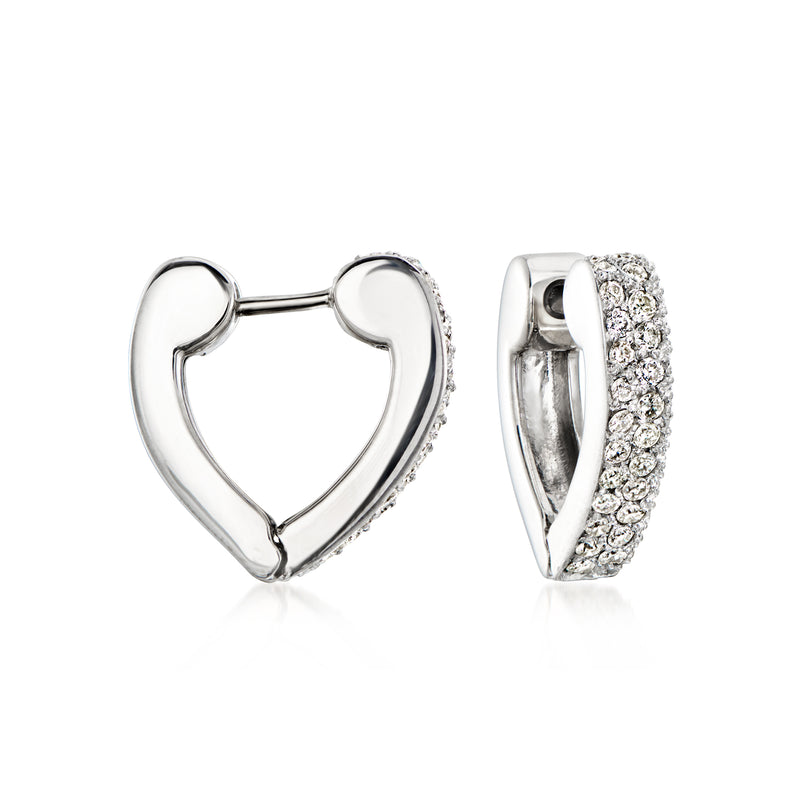 Vintage 14kt white gold diamond hoop earrings with heart-shaped design