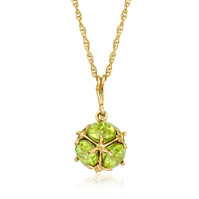 14kt yellow gold peridot pendant necklace with round green gemstone cluster