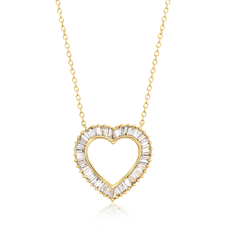 Gold over sterling heart necklace with diamond border and open center heart pendant.