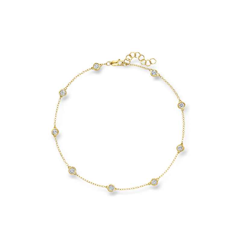 18kt gold over sterling station anklet with round bezel-set diamond links