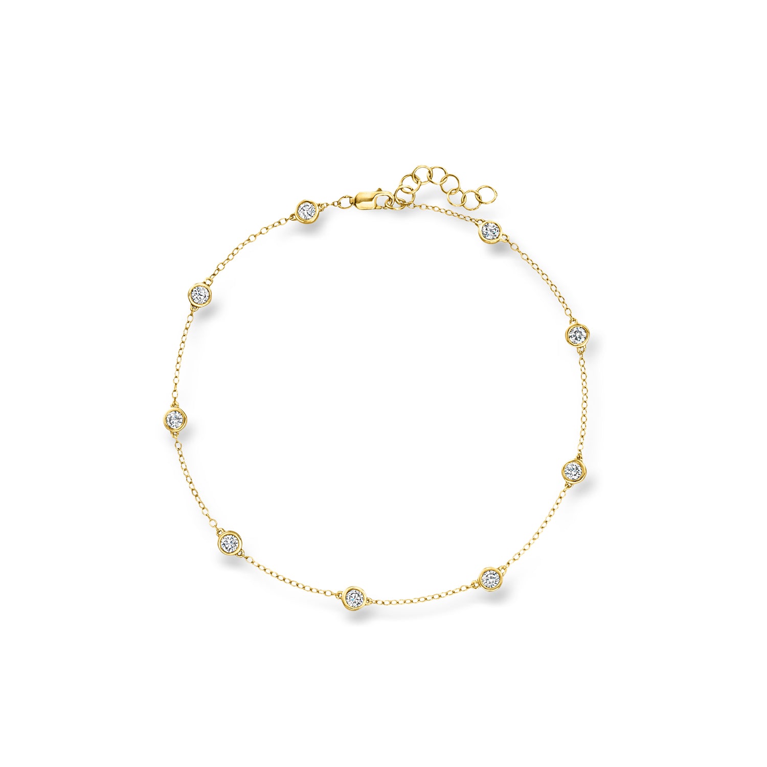 1.00 ct. t.w. Bezel-Set Lab Grown Diamond Station Anklet in 18kt Gold Over Sterling