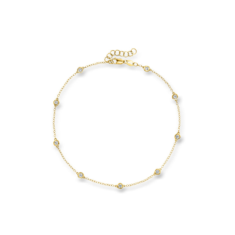18kt gold over sterling diamond station anklet with round bezel-set stones
