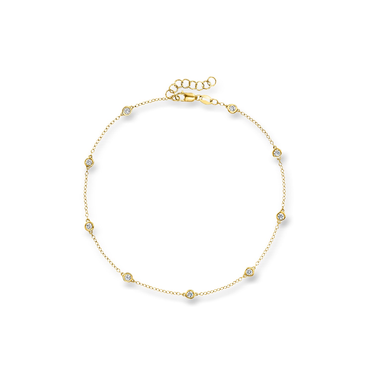 .50 ct. t.w. Bezel-Set Lab Grown Diamond Station Anklet in 18kt Gold Over Sterling