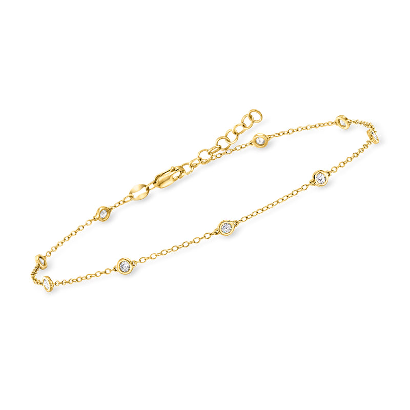 Bezel-set lab-grown diamond station anklet, gold over sterling, oval link chain