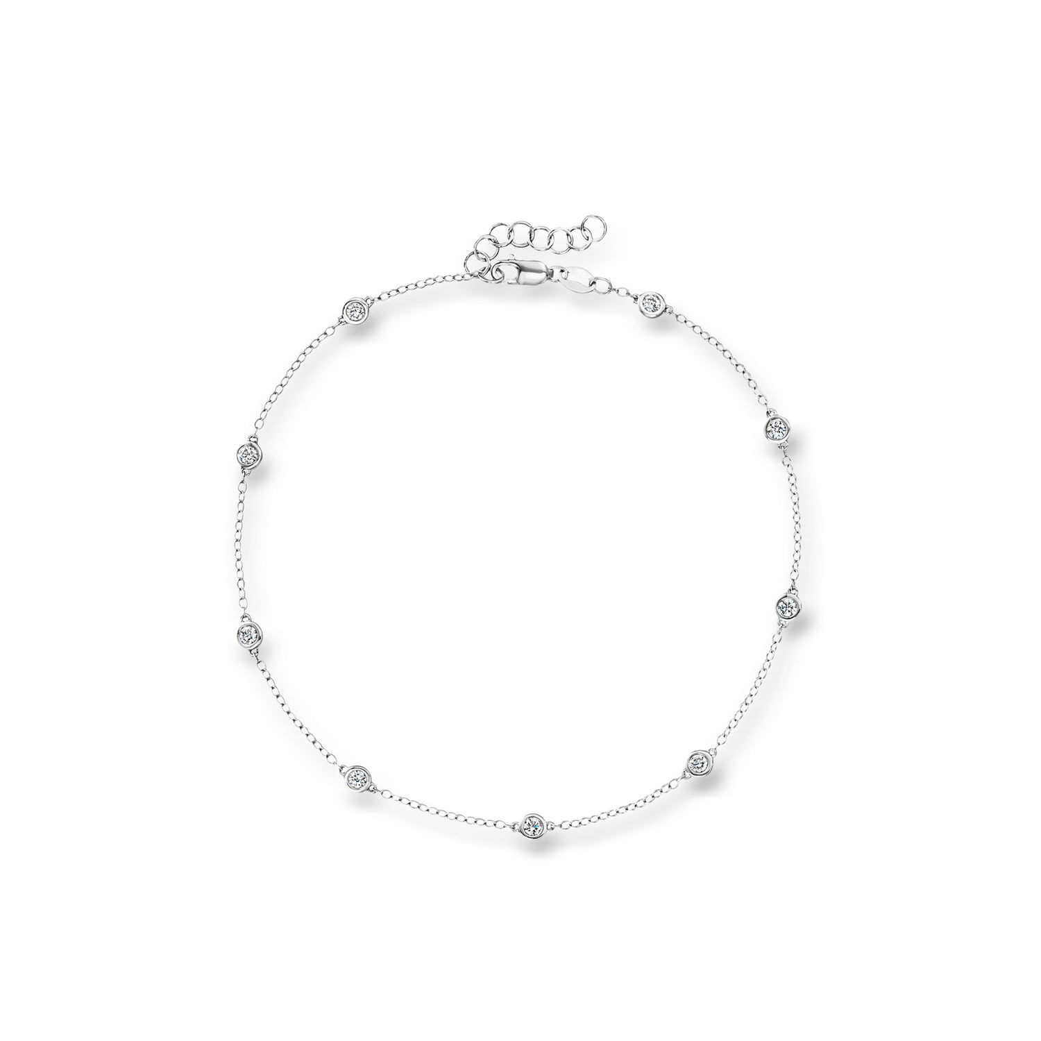 Ross-simons .50 Ct. T.w. Bezel-set Lab Grown Diamond Station Anklet In Sterling Silver