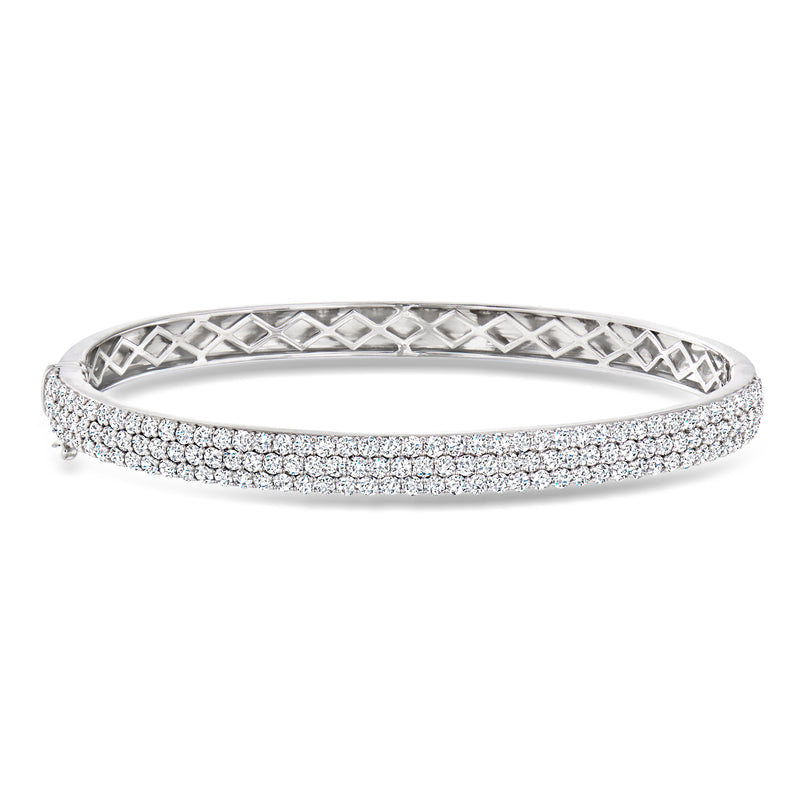 Sterling silver pavé lab-grown diamond bangle bracelet with open lattice interior