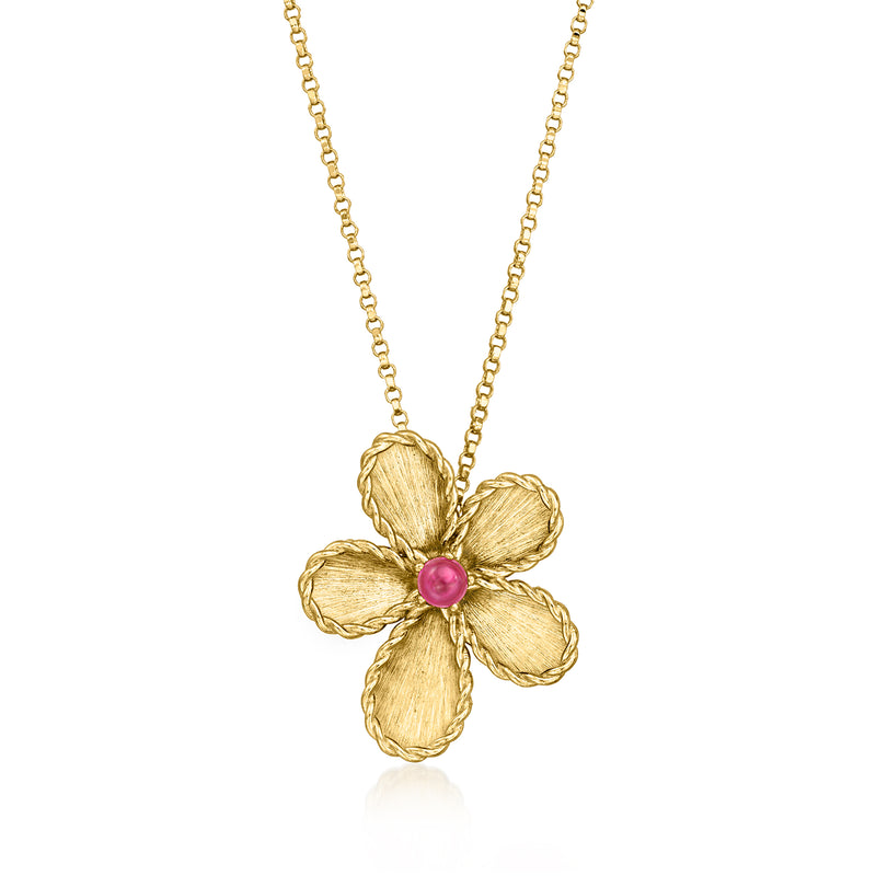 18kt yellow gold flower necklace with pink rubellite center