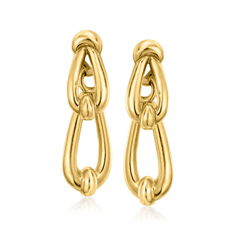 14kt yellow gold knot drop earrings with linked oval drop loops