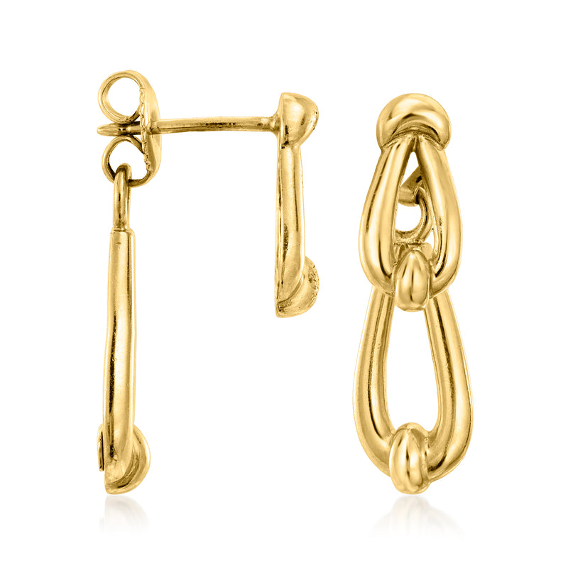 14kt yellow gold knot drop earrings with hinged back and linked oval drop loops