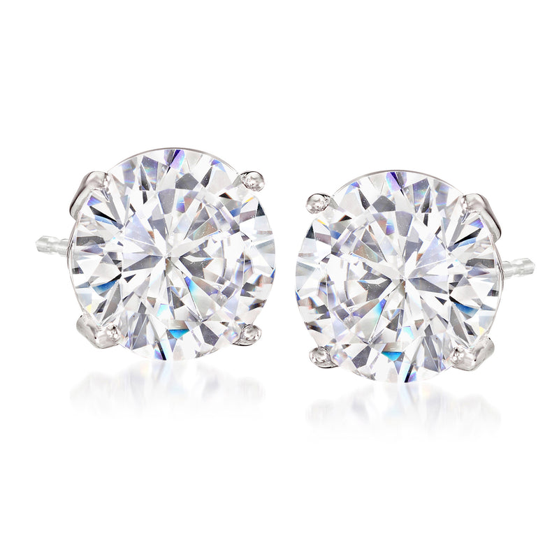 Round CZ stud earrings in 14kt white gold, prong-set clear stones