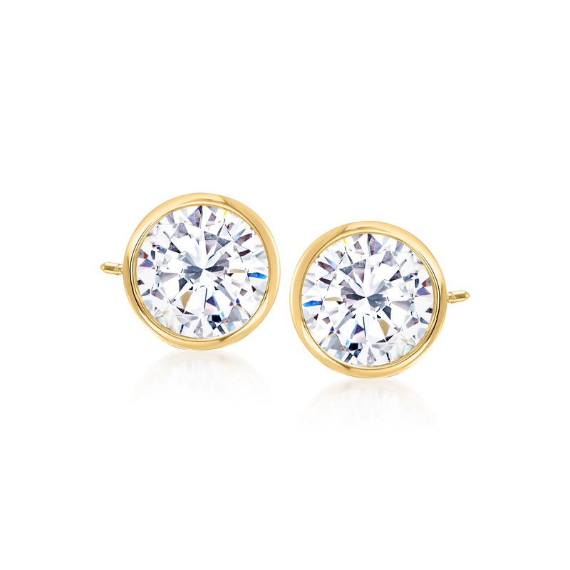 14kt yellow gold round CZ stud earrings with bezel-set stones