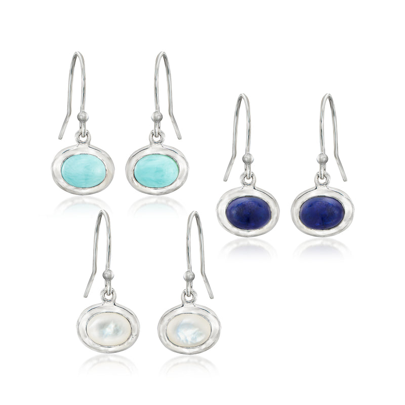 Sterling silver earwire drop earrings with oval turquoise cabochons