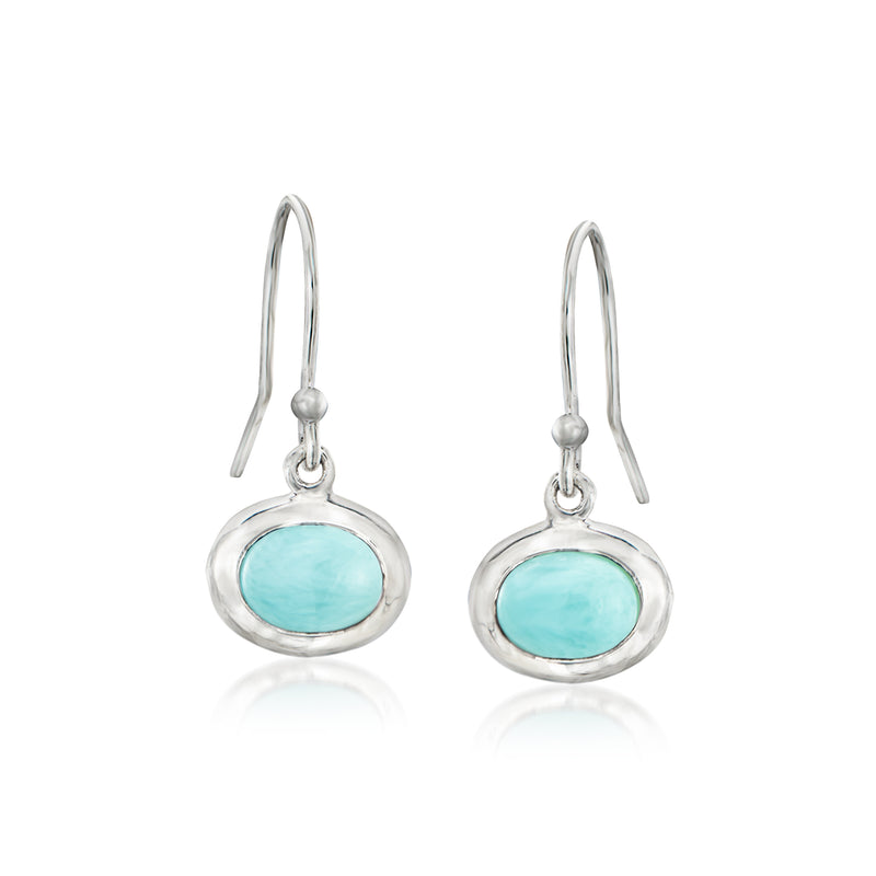 Sterling silver earwire drop earrings with oval turquoise cabochons