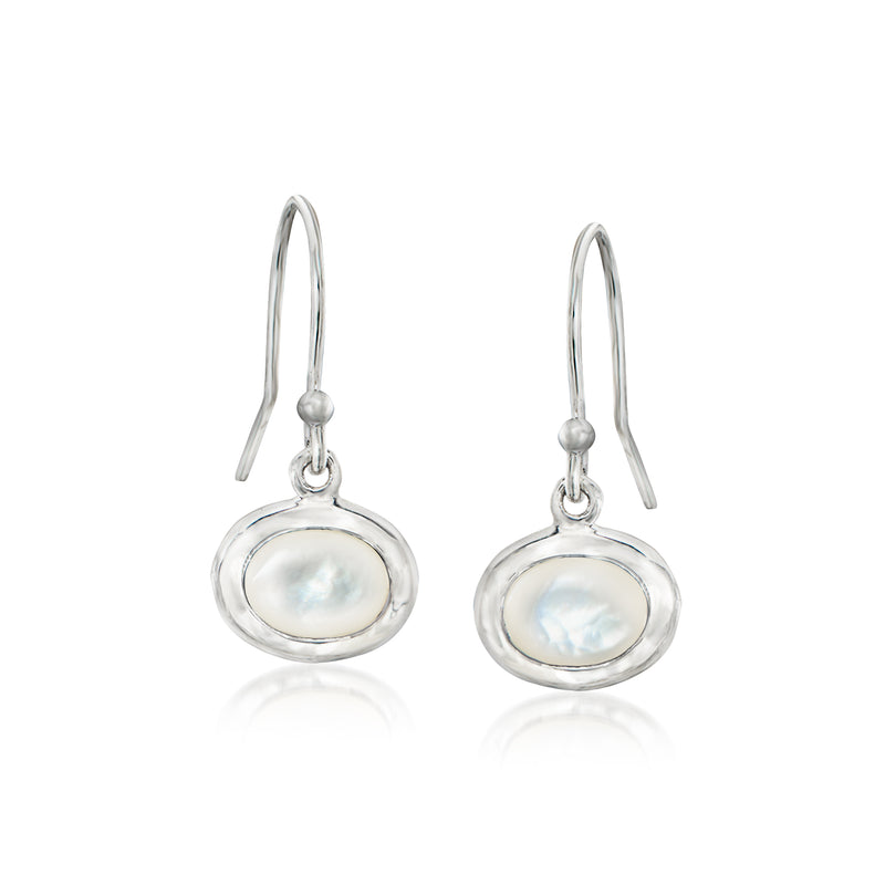 Sterling silver earwire drop earrings with oval mother-of-pearl cabochons