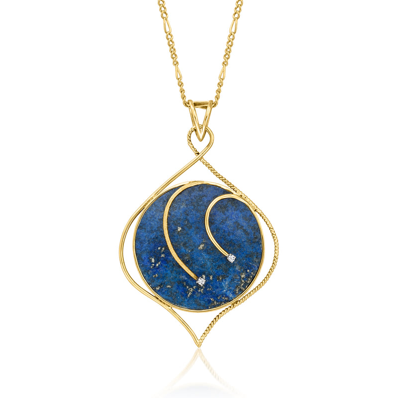14kt yellow gold lapis pendant necklace with diamond accents, gold chain