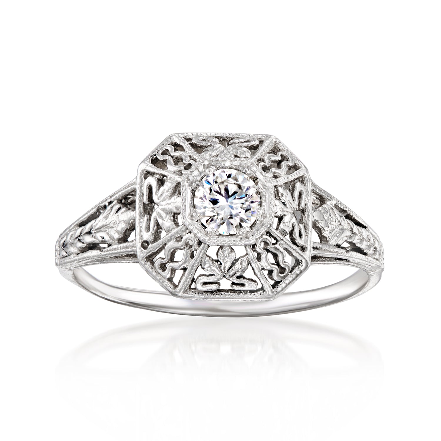 C. 1980 Vintage .20 Carat Diamond Openwork Ring in 14kt White Gold