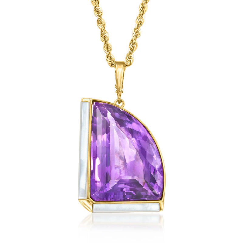 14kt yellow gold necklace with pear-shaped purple amethyst pendant and chain