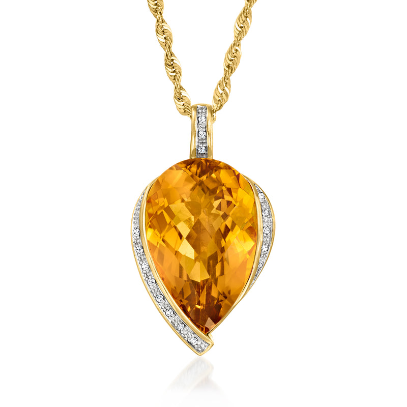 14kt yellow gold pendant necklace with pear-shaped citrine and diamond halo