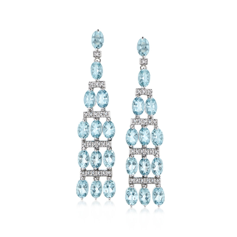 Aquamarine and diamond chandelier drop earrings in 18k white gold with oval stones