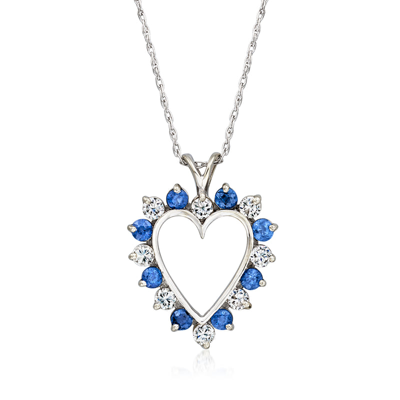 Heart pendant necklace in white gold with blue sapphire and diamond accents