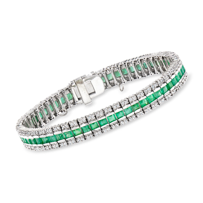 Vintage emerald and diamond bracelet in 18kt white gold