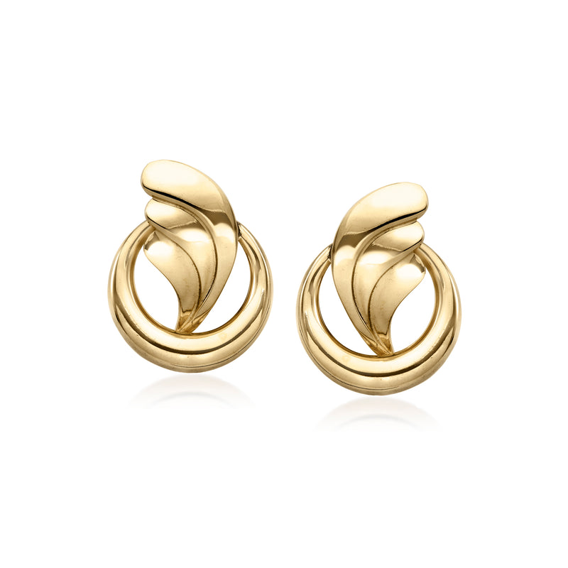 Vintage 14kt yellow gold swirl clip hoop earrings, rounded hinged design