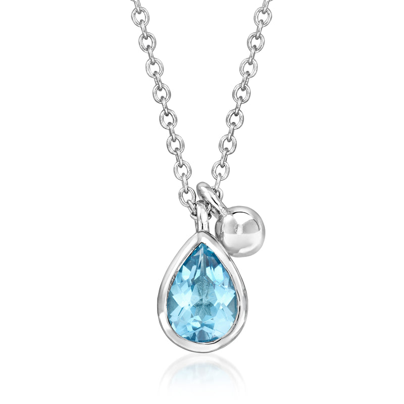 Sterling silver necklace with pear-cut Swiss blue topaz pendant and link chain