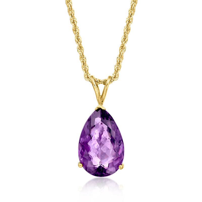 14kt yellow gold chain necklace with faceted teardrop amethyst pendant
