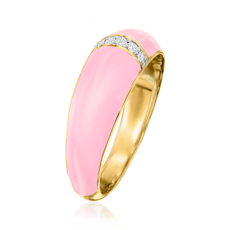 Pink enamel dome ring with diamond accents in gold