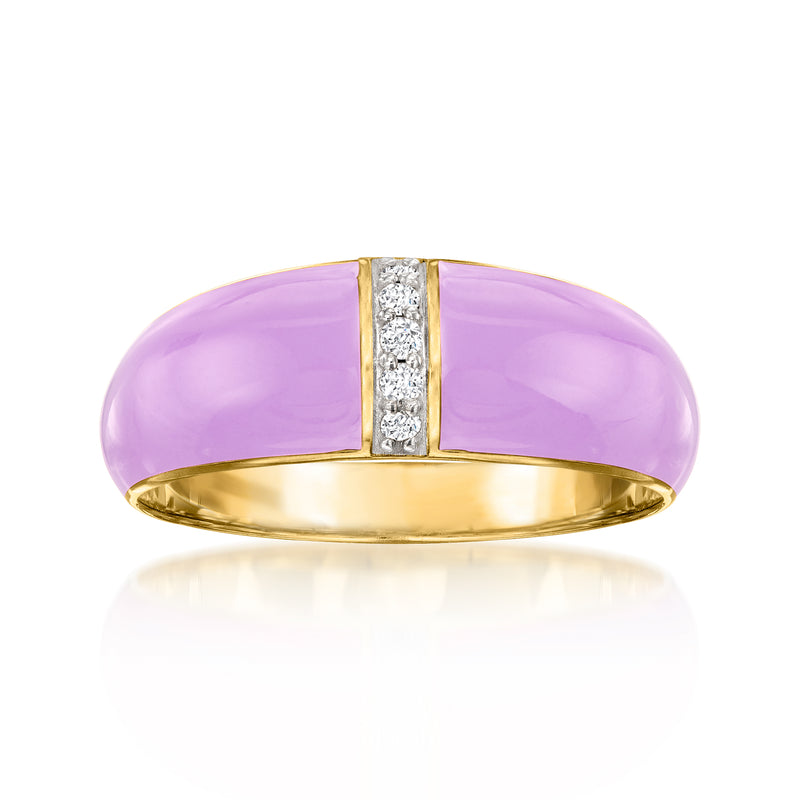 Pastel purple enamel dome ring with diamond accents in gold-tone setting