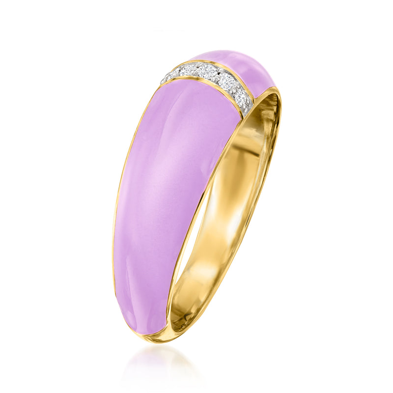 Pastel purple enamel dome ring with diamond band and gold-tone bezel