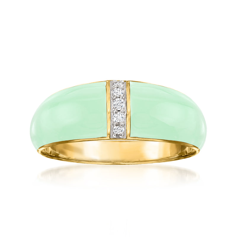 Pastel green enamel dome ring with diamond center, 18k gold over sterling