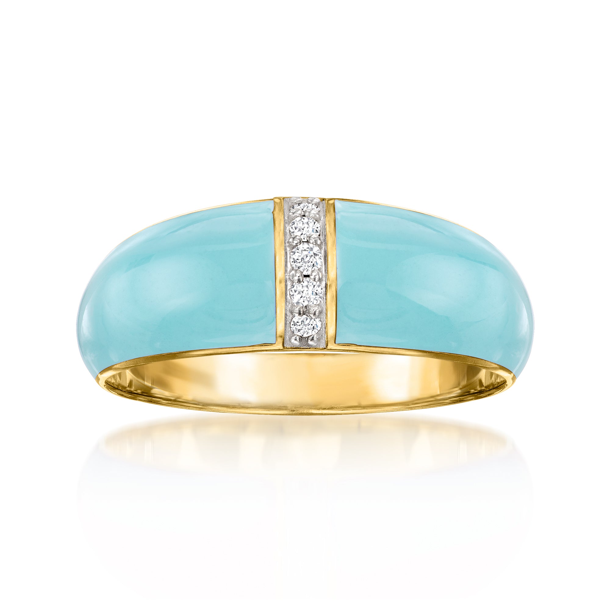 Pastel Yellow Enamel Dome Ring with Diamonds in 18kt Gold Over Sterlin
