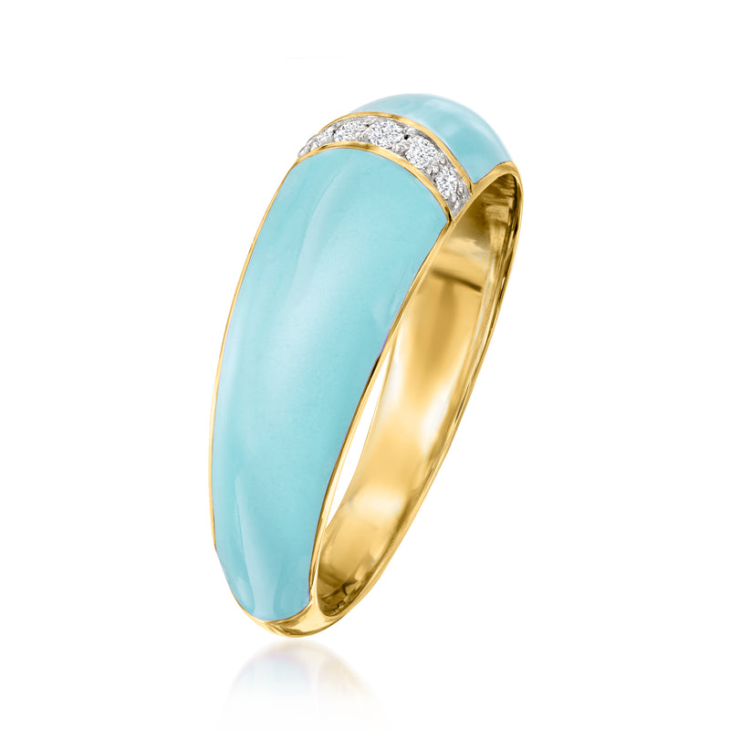 Pastel blue enamel dome ring, gold bezel and diamond-set detail
