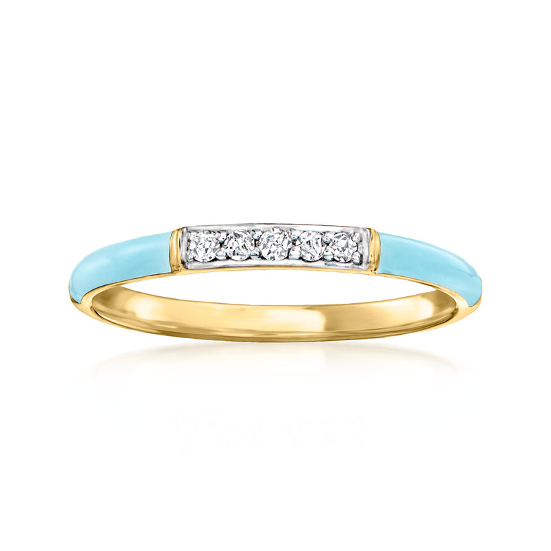 Pastel blue enamel ring with diamonds in 18kt gold over sterling