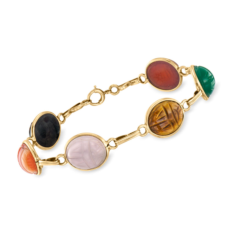 14kt yellow gold multi-gemstone scarab-style bracelet with oval colored stones