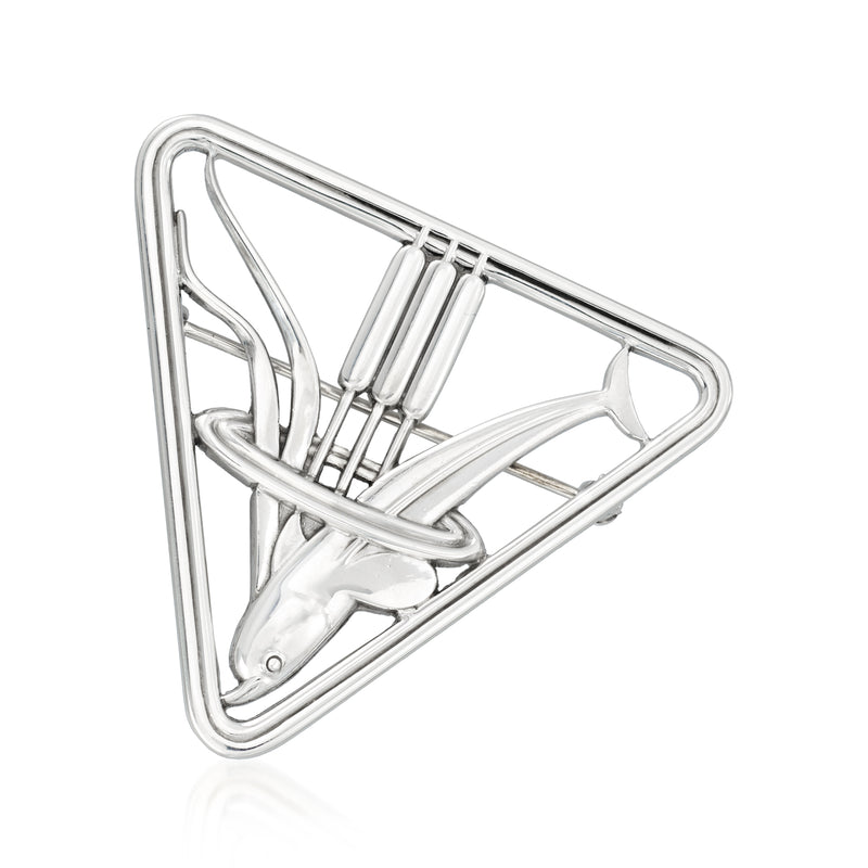 Georg Jensen triangular sterling silver dolphin pin with openwork triangle design
