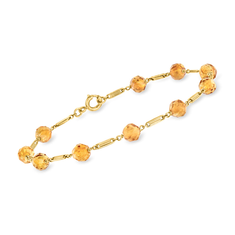 18k yellow gold citrine bead station bracelet with faceted round stones