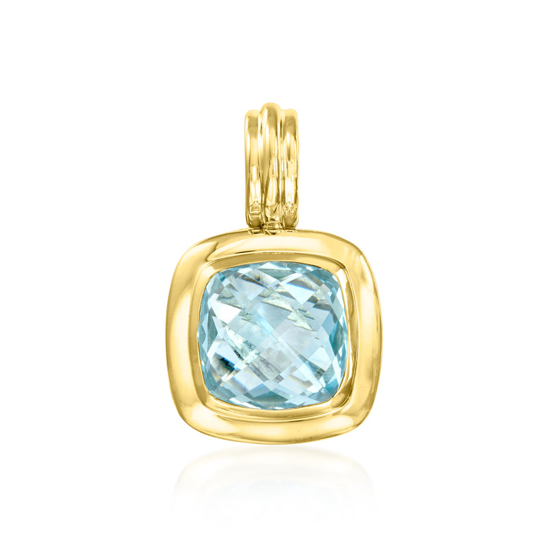 David Yurman sky blue topaz pendant with square cushion gemstone, yellow gold setting