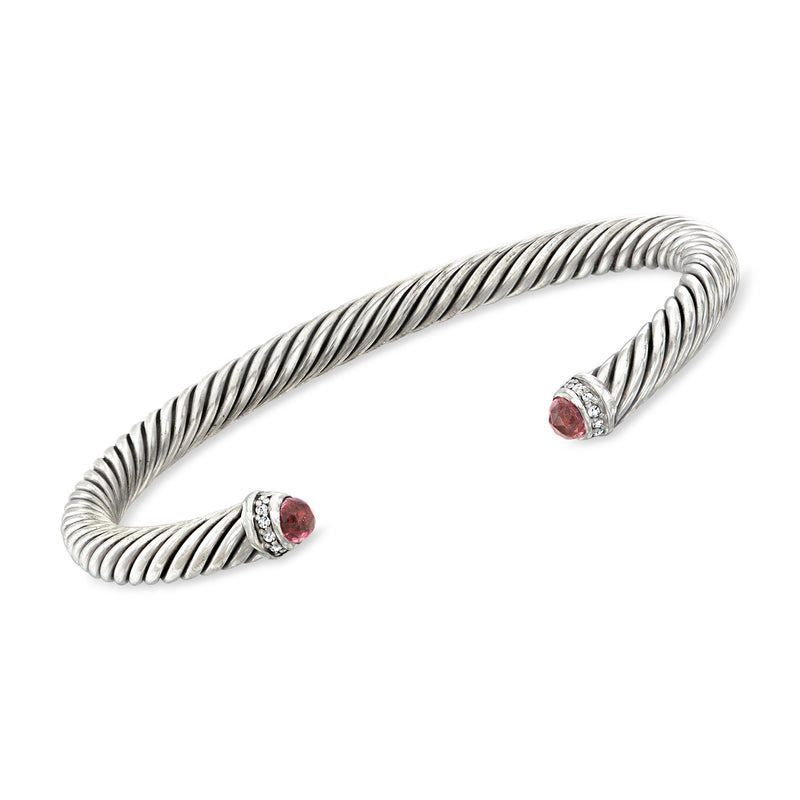 David Yurman vintage cable cuff bracelet with amethyst and diamond accents