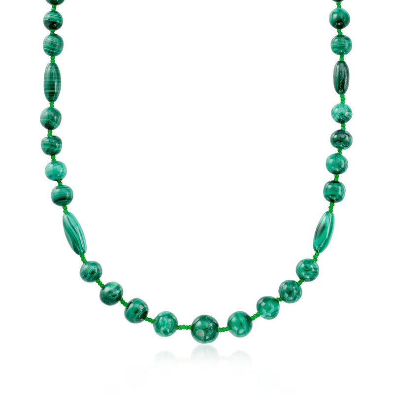 Vintage malachite bead necklace with green round beads