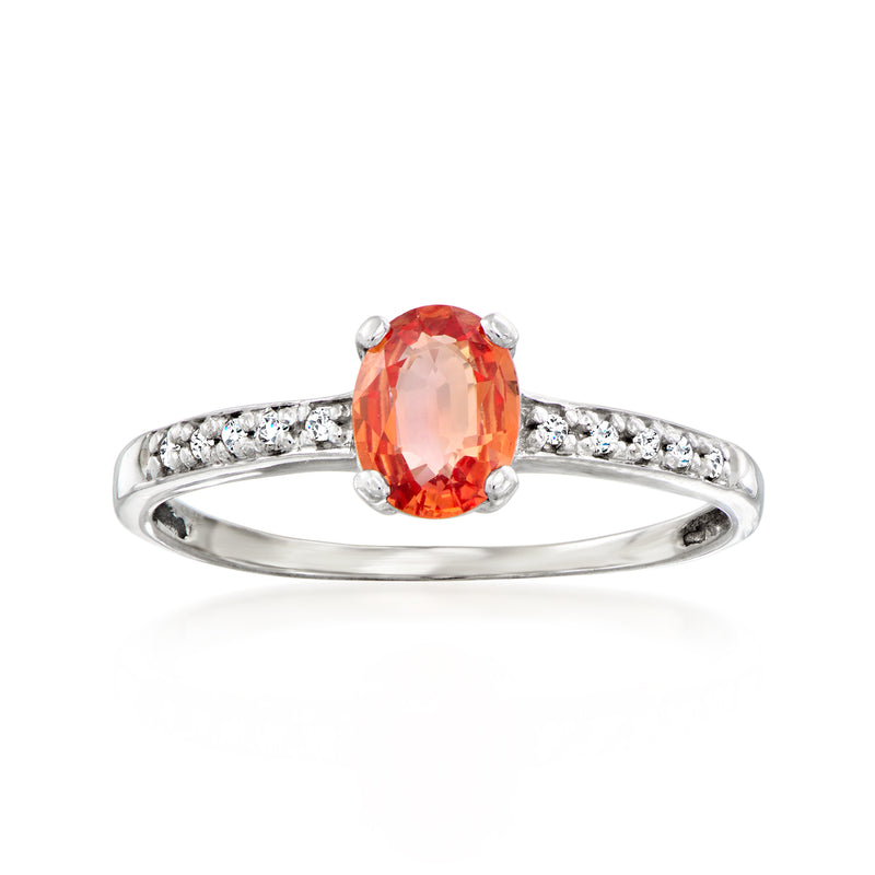 Vintage orange sapphire and diamond ring in white gold