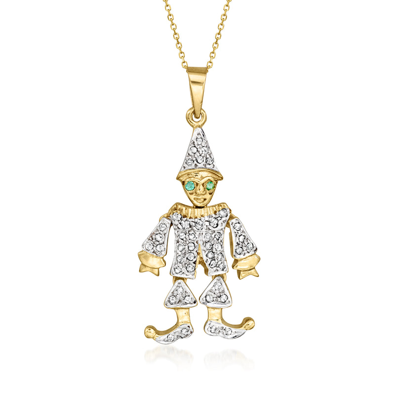 Vintage diamond clown pendant necklace in 14kt yellow gold