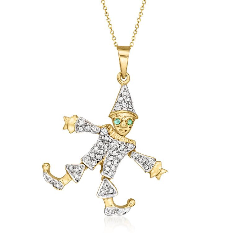 Vintage diamond clown pendant necklace in 14kt yellow gold, articulated design