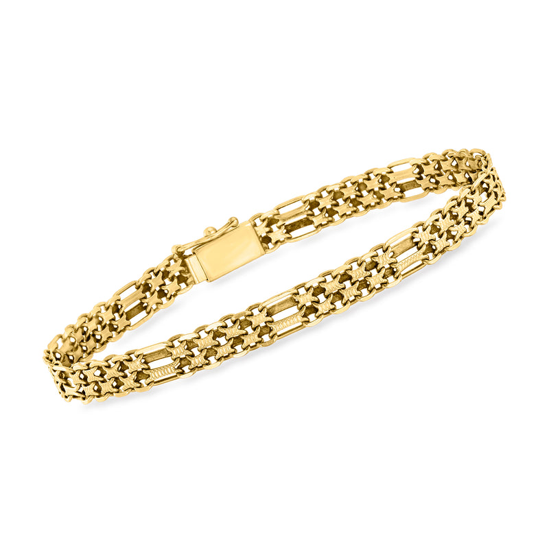 Vintage 14kt yellow gold link bracelet with textured chain links, hinged clasp